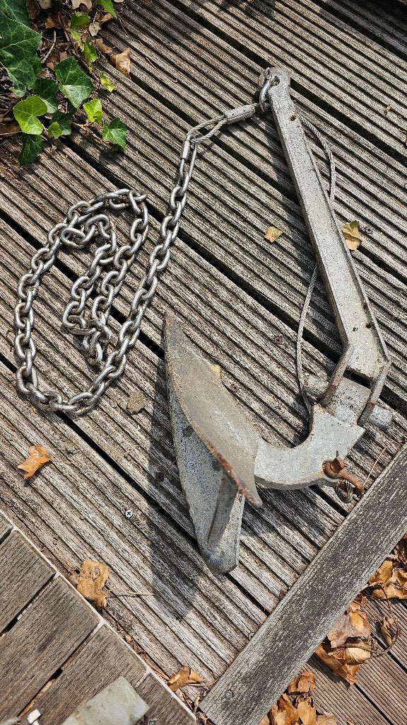 Ploegschaaranker met RVS voorloop ketting, Ophalen, Nieuw, Ankeren en Afmeren, Motorboot