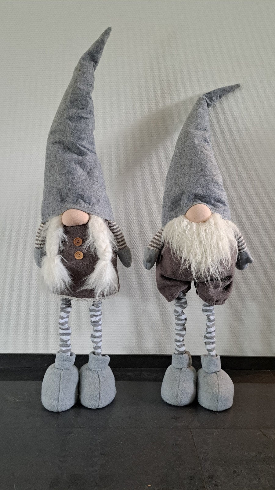 Set van 2 decoratieve kerstkabouters/gnomes, Ophalen of Verzenden, Grijs, Textiel, Landelijk