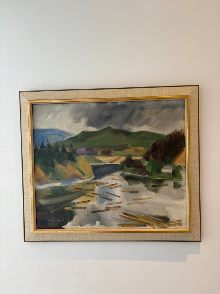 Ivar Hjerqvist Olieverf Schilderij - Landschap met Rivier, Antiek en Kunst, Kunst | Schilderijen | Modern, Ophalen