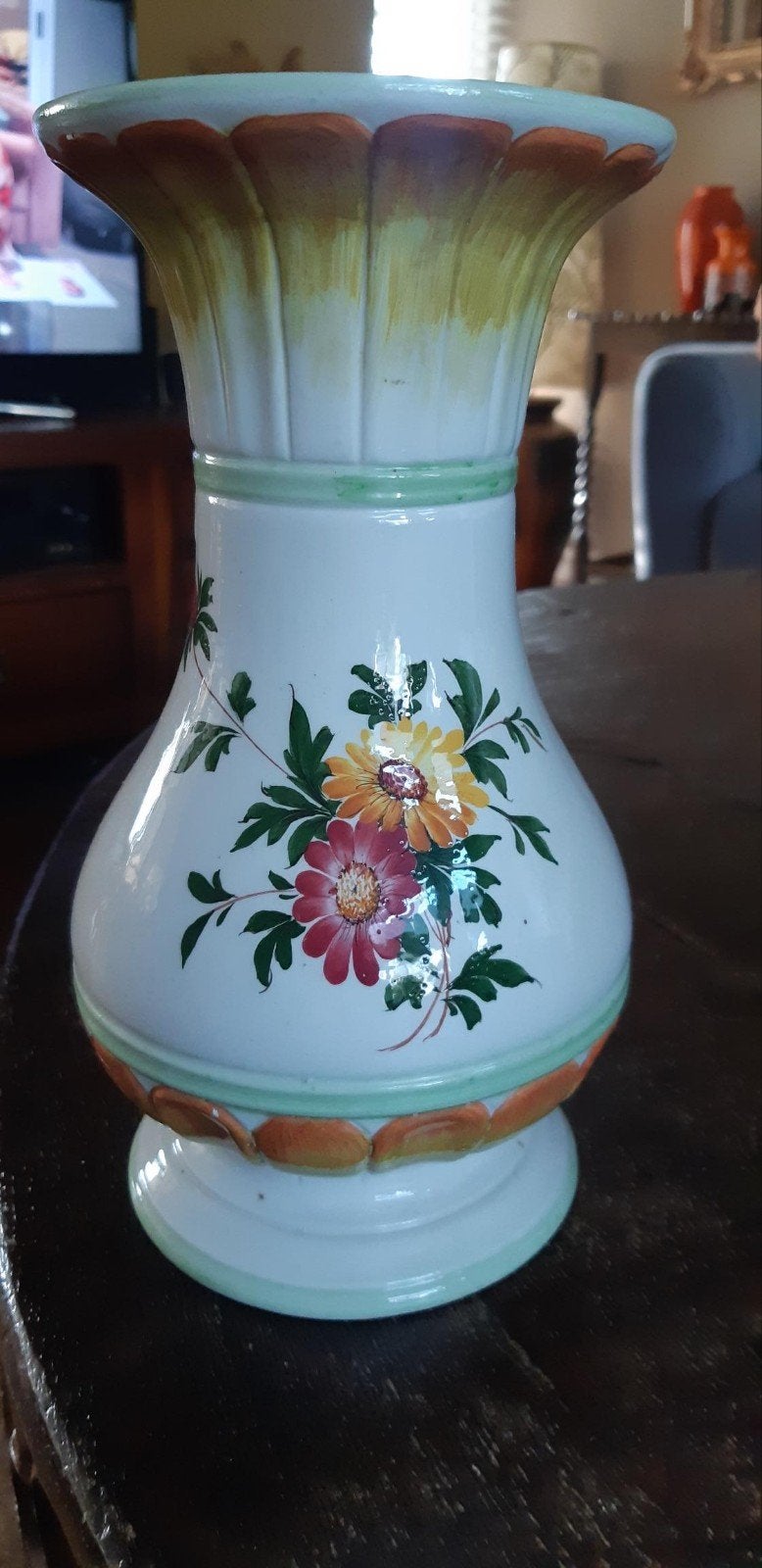 Prachtige Handgeschilderde Italiaanse Vaas met Bloemmotief, Ophalen of Verzenden