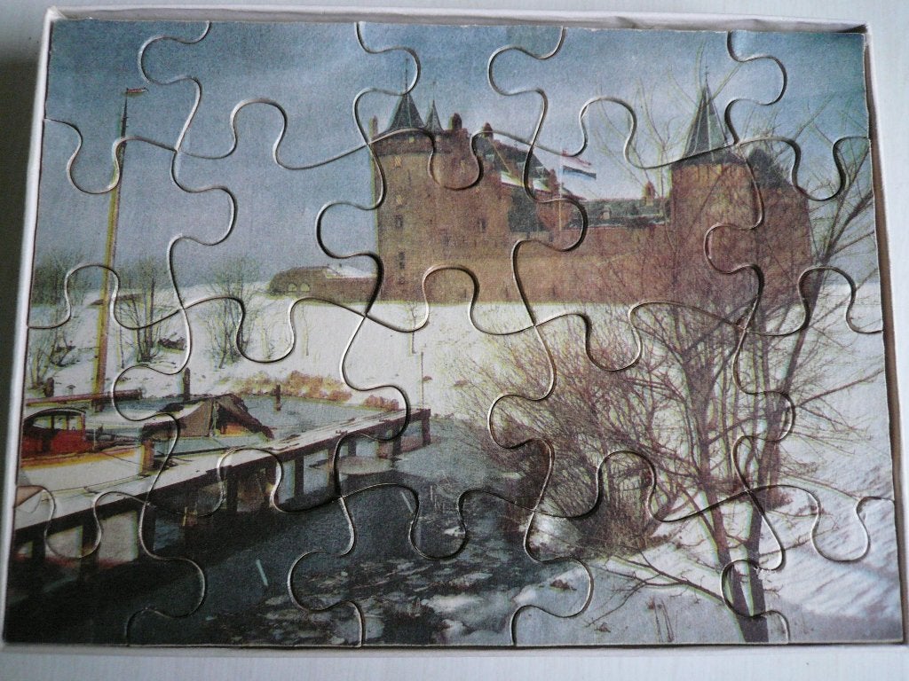 oude houten jig-saw puzzle kasteel Muiderslot 20 stukken, Antiek en Kunst, Ophalen of Verzenden