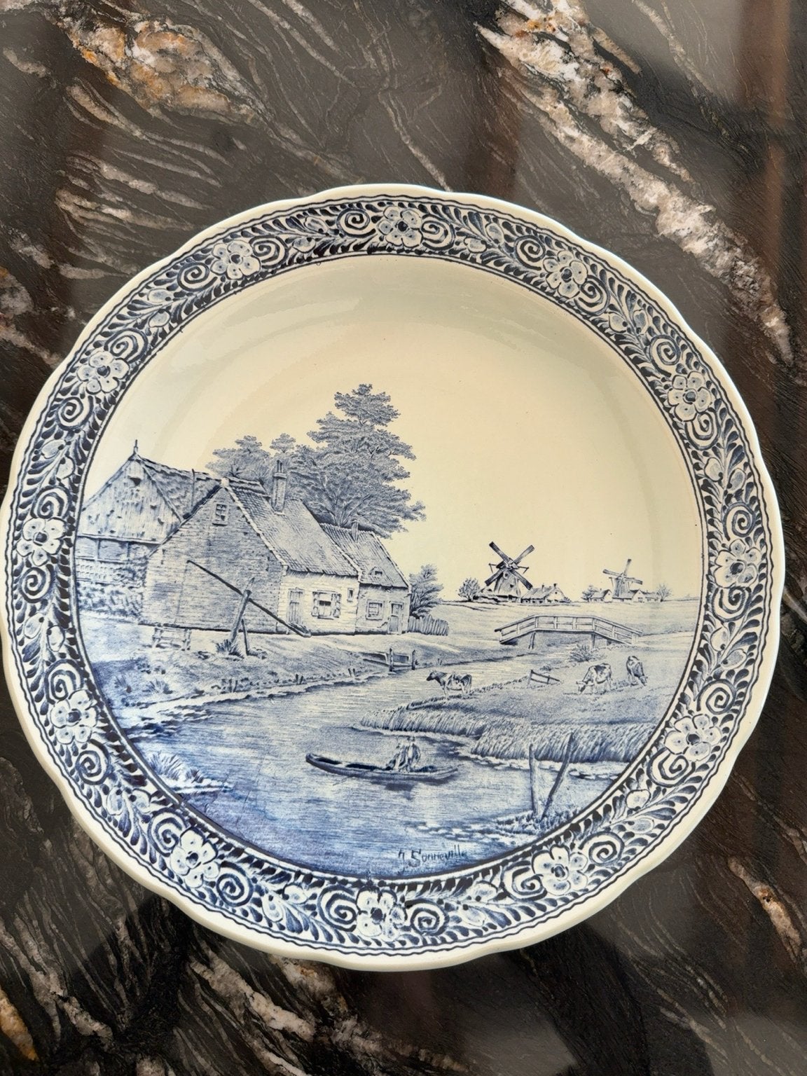 Antiek Delfts Blauw Boch bord - Hollandse Scène, Antiek en Kunst, Ophalen of Verzenden