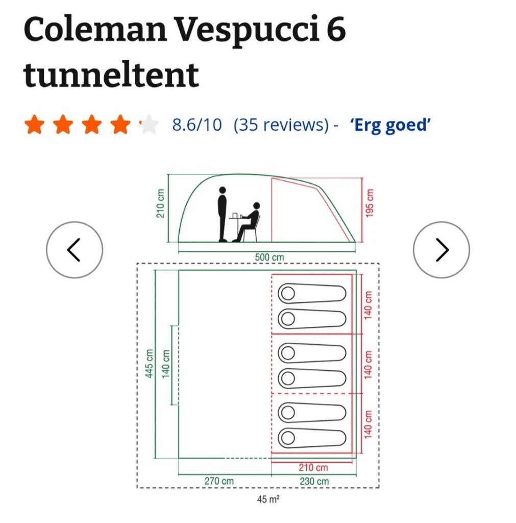 Coleman Vespucci 6 tunneltent, Ophalen, Gebruikt, Tot en met 6
