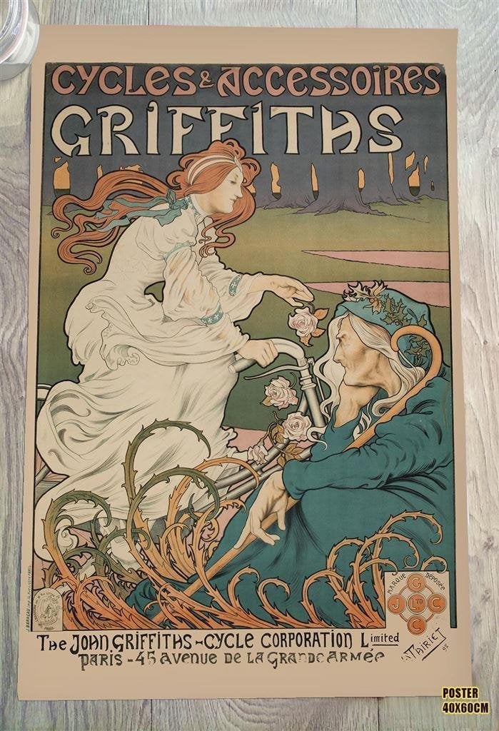 Griffiths Cycles | Art Nouveau Vintage Fiets Poster Affiche, Verzenden, Nieuw, A1 t/m A3, Film en Tv