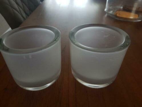 2 glaasjes voor waxinelichtjes van melkglas, Ophalen of Verzenden, Zo goed als nieuw, Glas