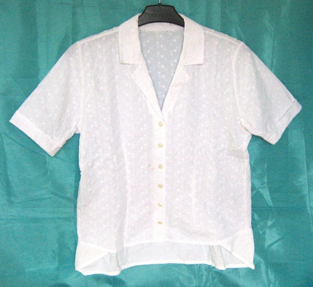 Vintage blouse met broderie anglaise, wit maat 38, Ophalen of Verzenden, Gedragen, Maat 38/40 (M), Wit