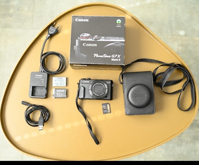 Canon PowerShot G7 X Mark II + accessoires (z.g.a.n.), Canon, Ingebouwde flitser, Geheugenkaart, Ophalen of Verzenden