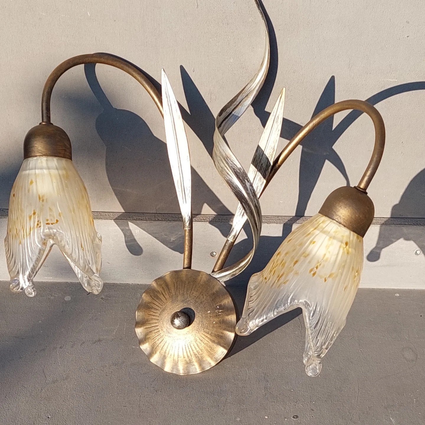 Set vintage wandlampen messing met glas, Ophalen of Verzenden, Glas
