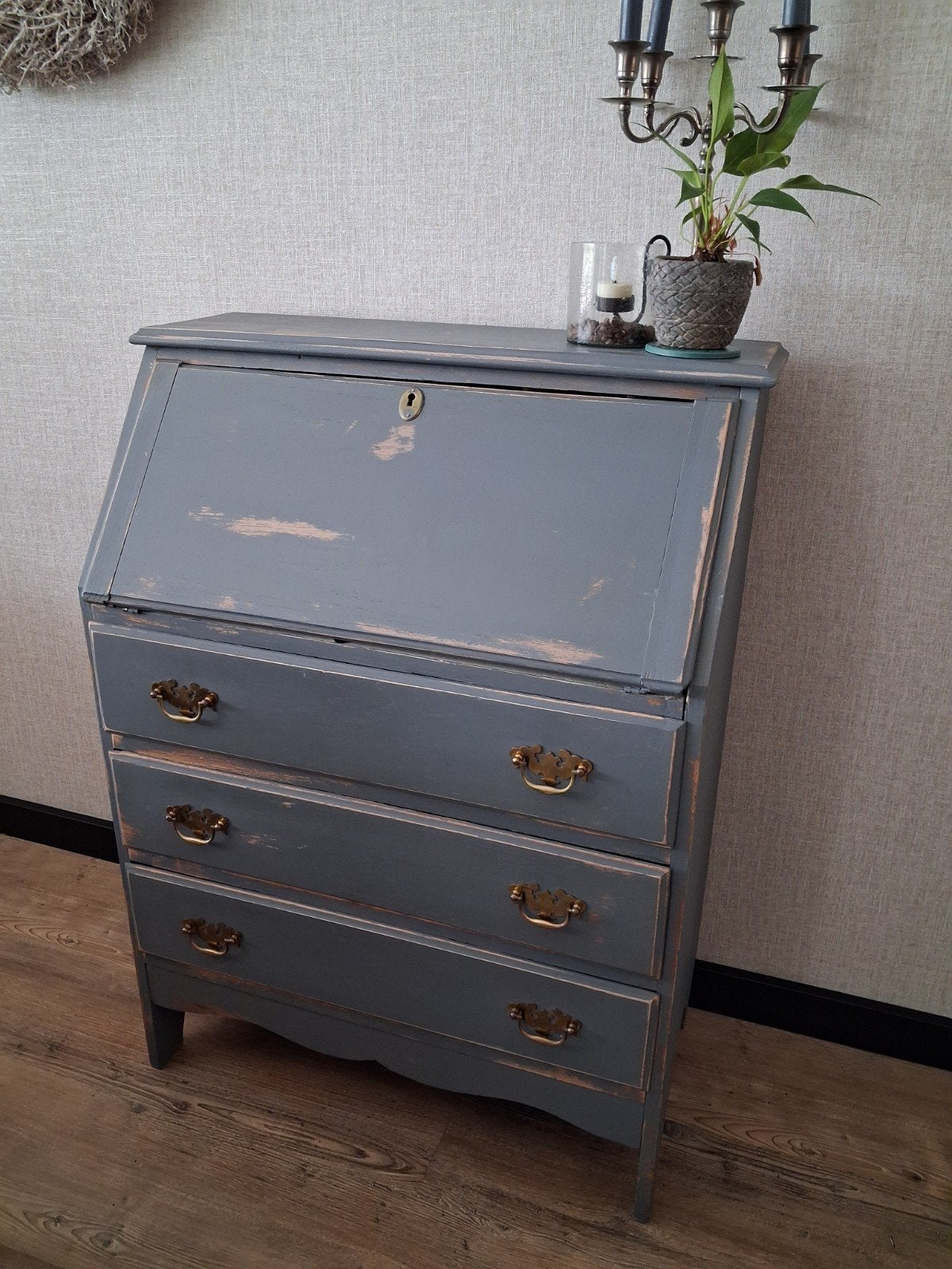 Blauw/ grijs secretaire ., Ophalen, Gebruikt, Landelijk