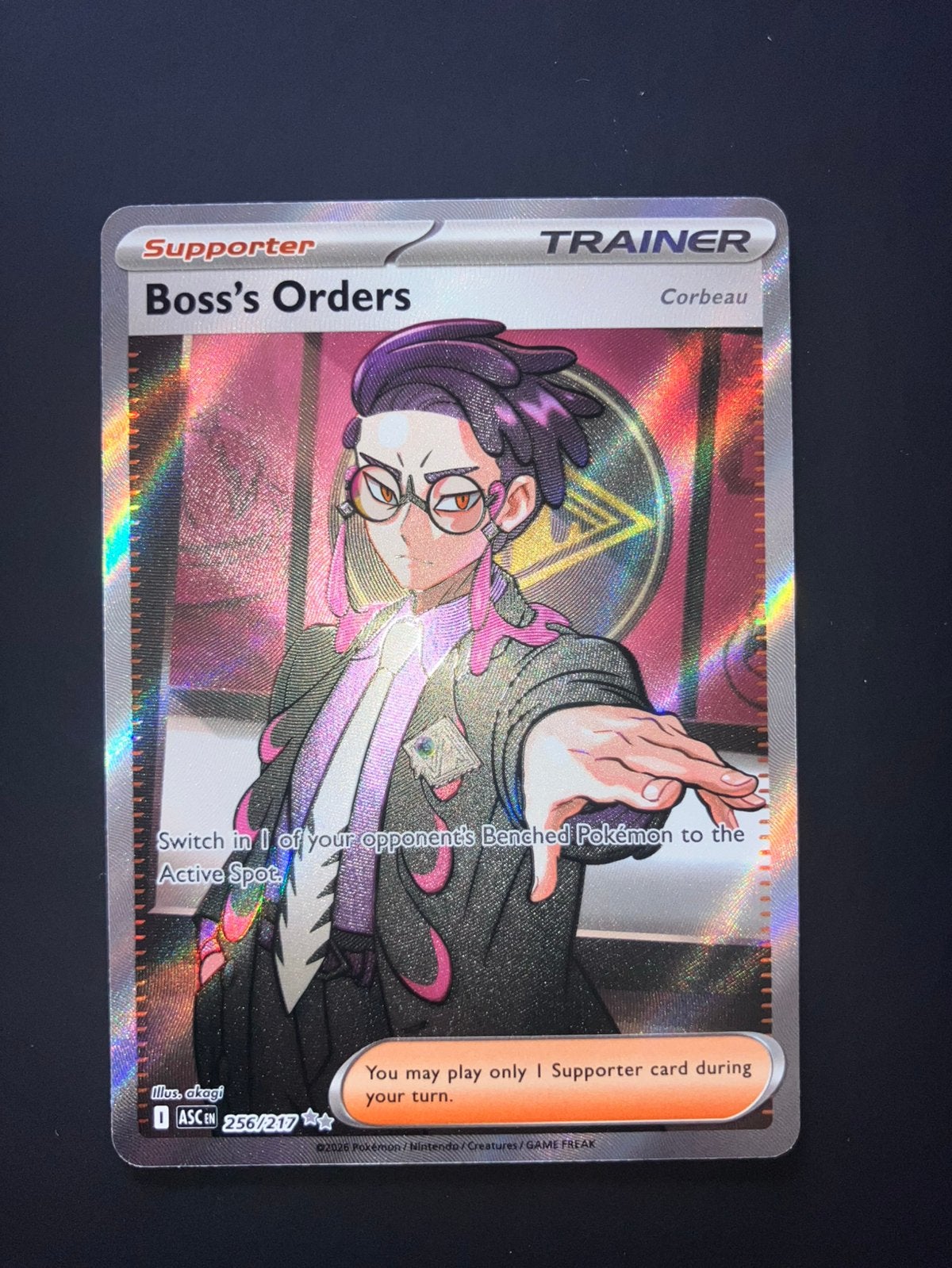 Pokémon TCG: Boss's Orders (Corbeau) 256/217 Full Art, Ophalen of Verzenden, Zo goed als nieuw, Losse kaart, Foil