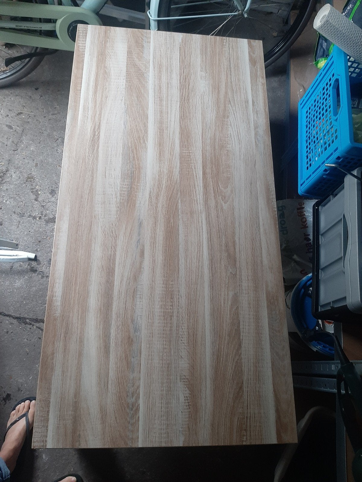 Stevige salontafel - beukenlook met wit/grijs tinten, Ophalen, Gebruikt, 50 tot 100 cm, 150 tot 200 cm