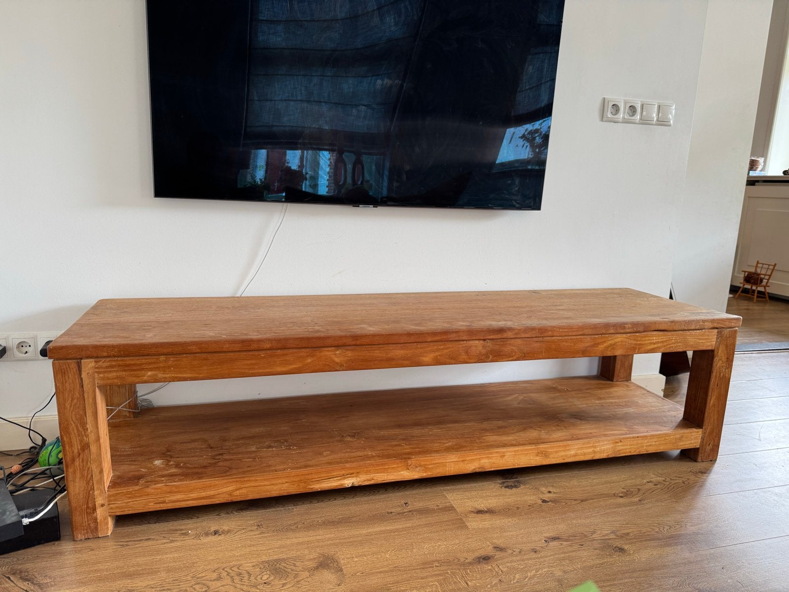 Robuust Teakhouten TV-meubel - 181x46x51 cm, Ophalen, Gebruikt, 150 tot 200 cm, Teakhout