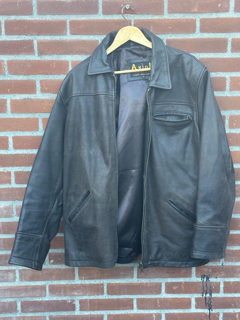 VINTAGE LEREN HEREN JAS van AXIOM XM/L PUNTGAAF, Bruin, AXIOM, Maat 56/58 (XL), Ophalen of Verzenden