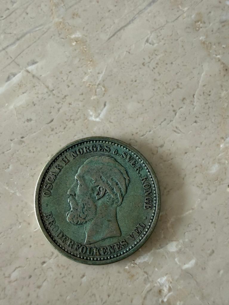 Zeldzame 1 Kroon munt van Oscar II, Noorwegen en Zweden 1900, Ophalen of Verzenden, Losse munt