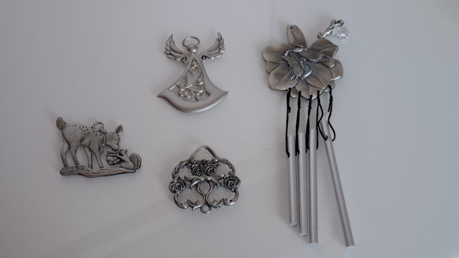 Diverse tinnen decoraties en windgong, Ophalen of Verzenden
