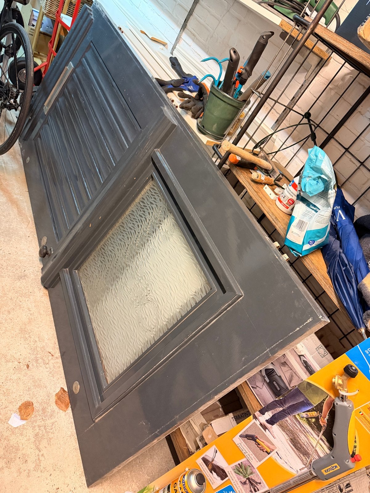 buitendeur met glas en lamellen, Doe-het-zelf en Verbouw, Deuren en Horren, Ophalen, Gebruikt, 80 tot 100 cm, Buitendeur