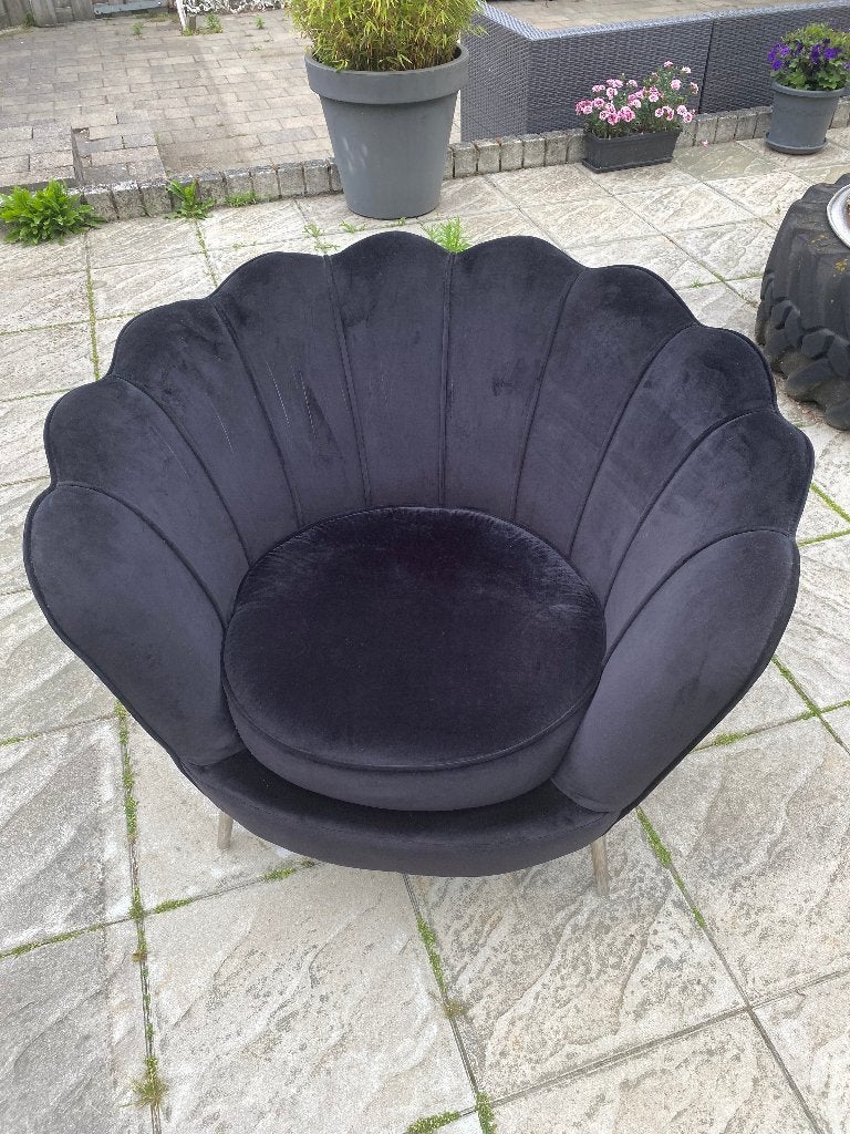 Stoel Fauteuil zwart fluweel, Ophalen, Gebruikt, Zwart, Onbekend