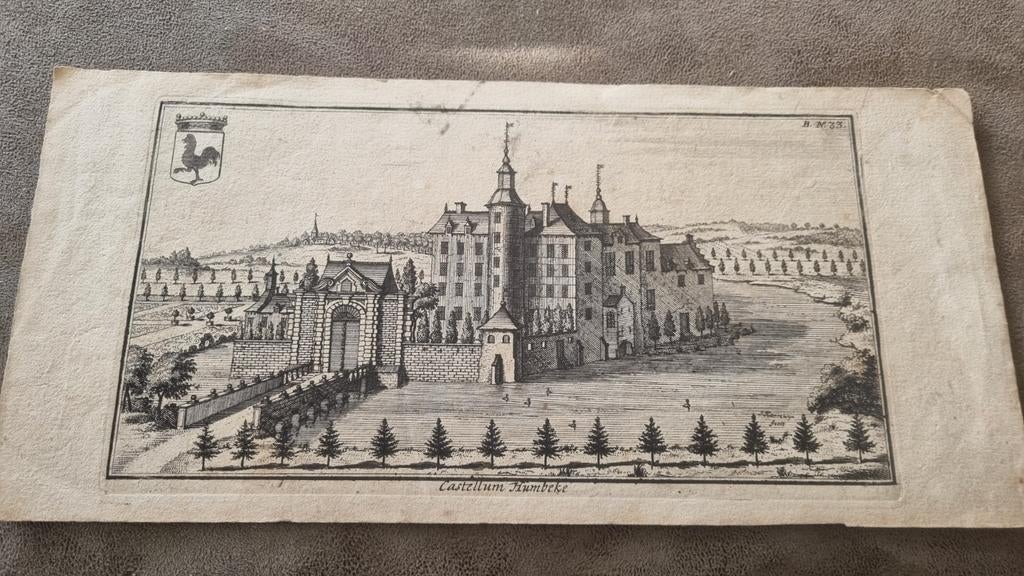 Antieke Gravure Kasteel Humbeke - 17e Eeuw, Architectuur, Gravure, Origineel, 1600 - 1699