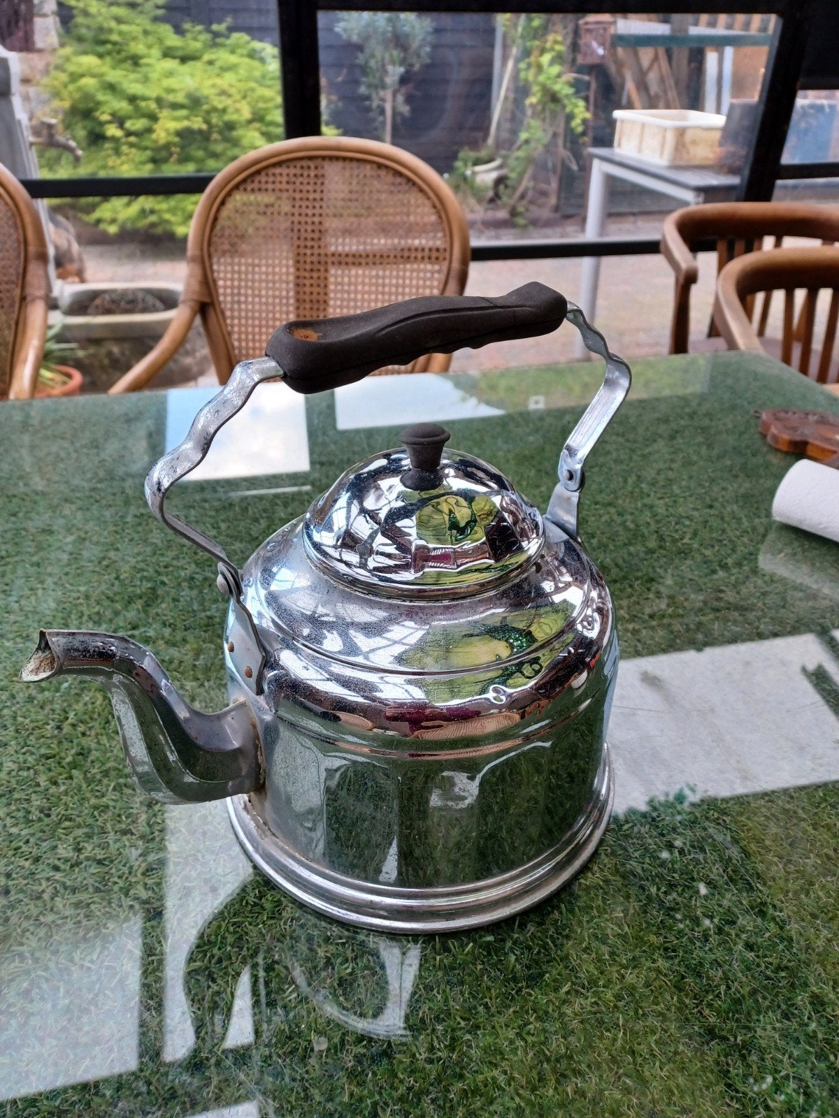 Vintage Fluitketel - Glanzend Metaal decoratie, Theepot/fluitketel, Gebruikt, Zilver, Ophalen of Verzenden