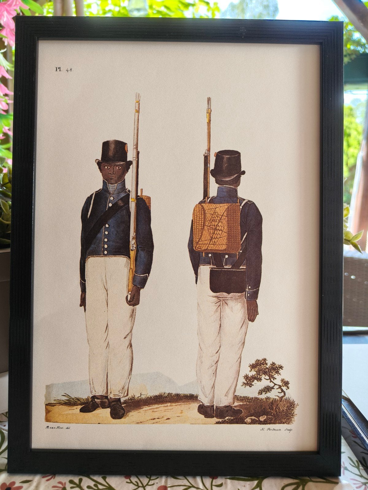 Historische prent: Surinaamse soldaten (ca. 1848), Ophalen of Verzenden, Landmacht, Nederland, Foto of Poster