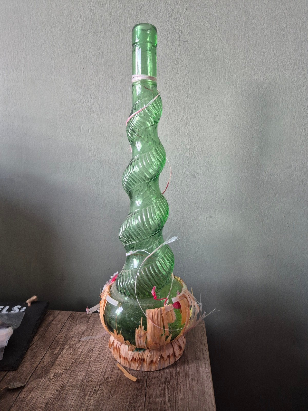 Vintage Italiaanse Chianti fles, groen glas, spiraalhals, Ophalen
