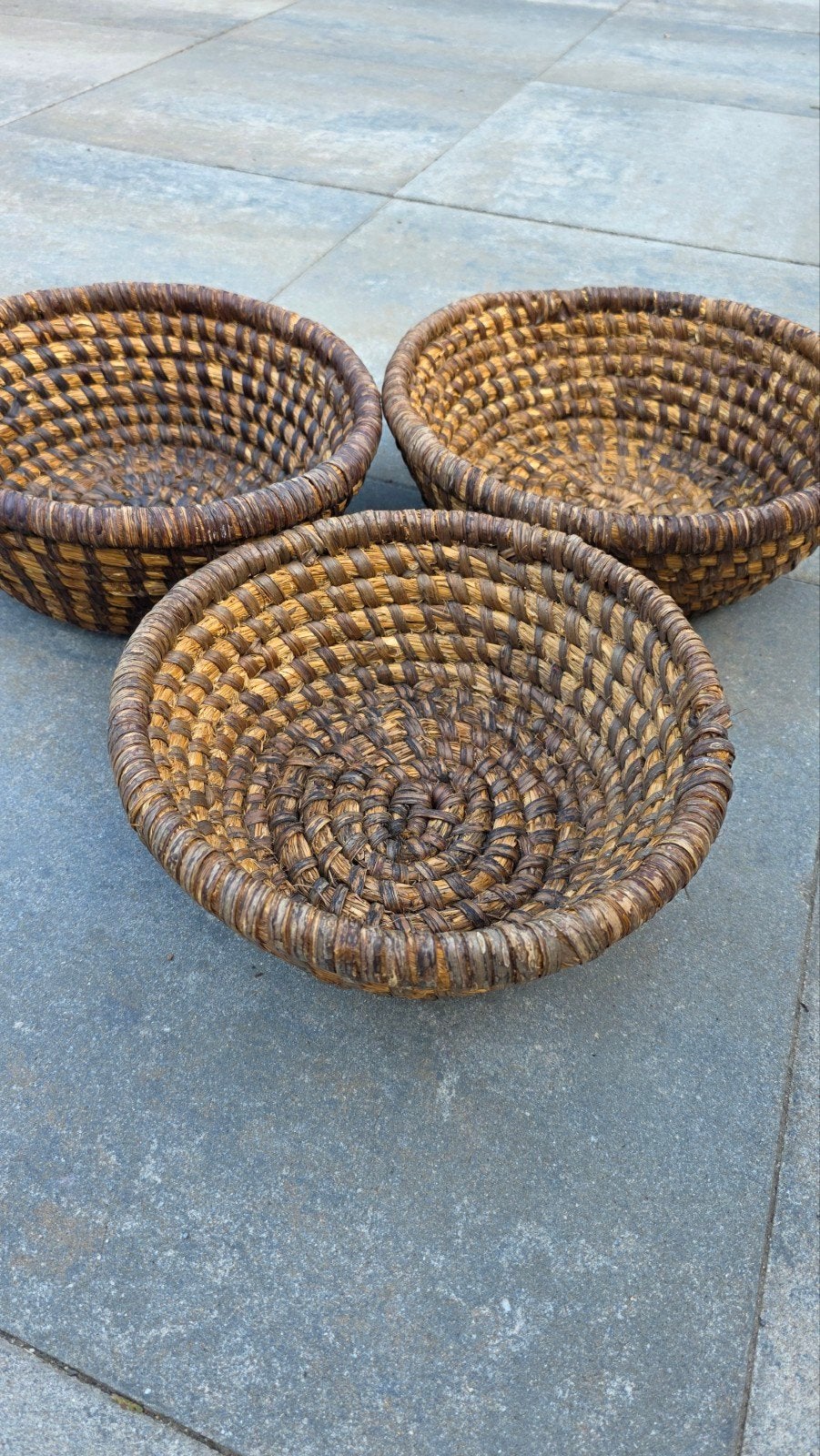 Set van 3 handgemaakte rieten manden/schalen, Ophalen, Schaal, Rond, Riet