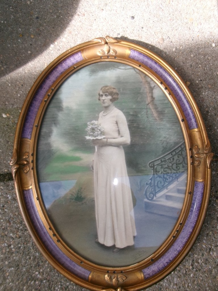 Prachtige antieke jaren 20 Franse ovale houten fotolijst, Ophalen of Verzenden