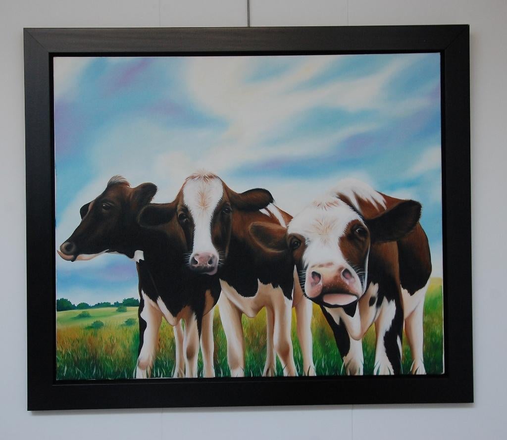 Beschrijving Schilderij koeien. opruiming., Ophalen, 125 cm of meer, Zo goed als nieuw, Schilderij