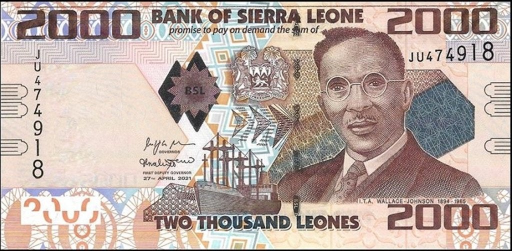 Sierra Leone bankbiljet 2000 Leones Walace-Johnsen 2021 UNC, Ophalen of Verzenden, Overige landen, Los biljet
