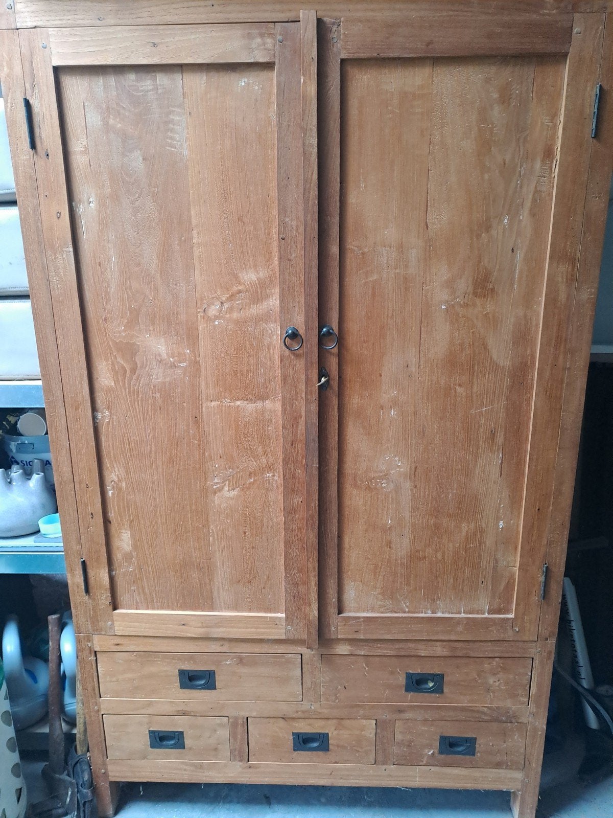 Kast teak inclusief houten wijnrek, Huis en Inrichting, Ophalen