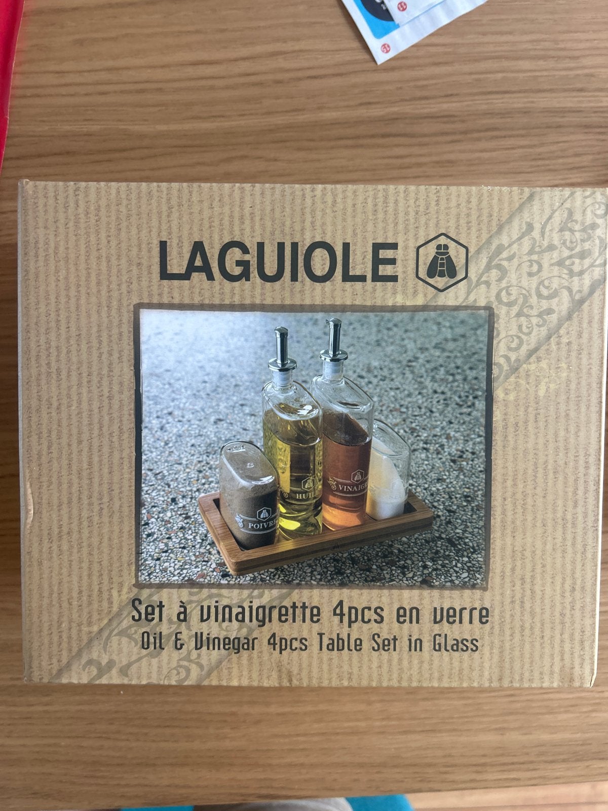 Laguiole Olie & Azijn Set - 4-delig Glas, Ophalen, Nieuw, Meerkleurig, Overige merken