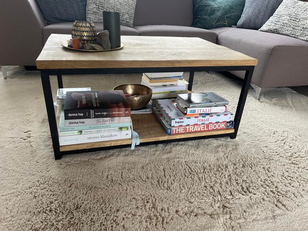 Salontafel Riviera Maison stijl - 90x60x43 cm met plateau, Ophalen, Gebruikt, 50 tot 100 cm, Rechthoekig
