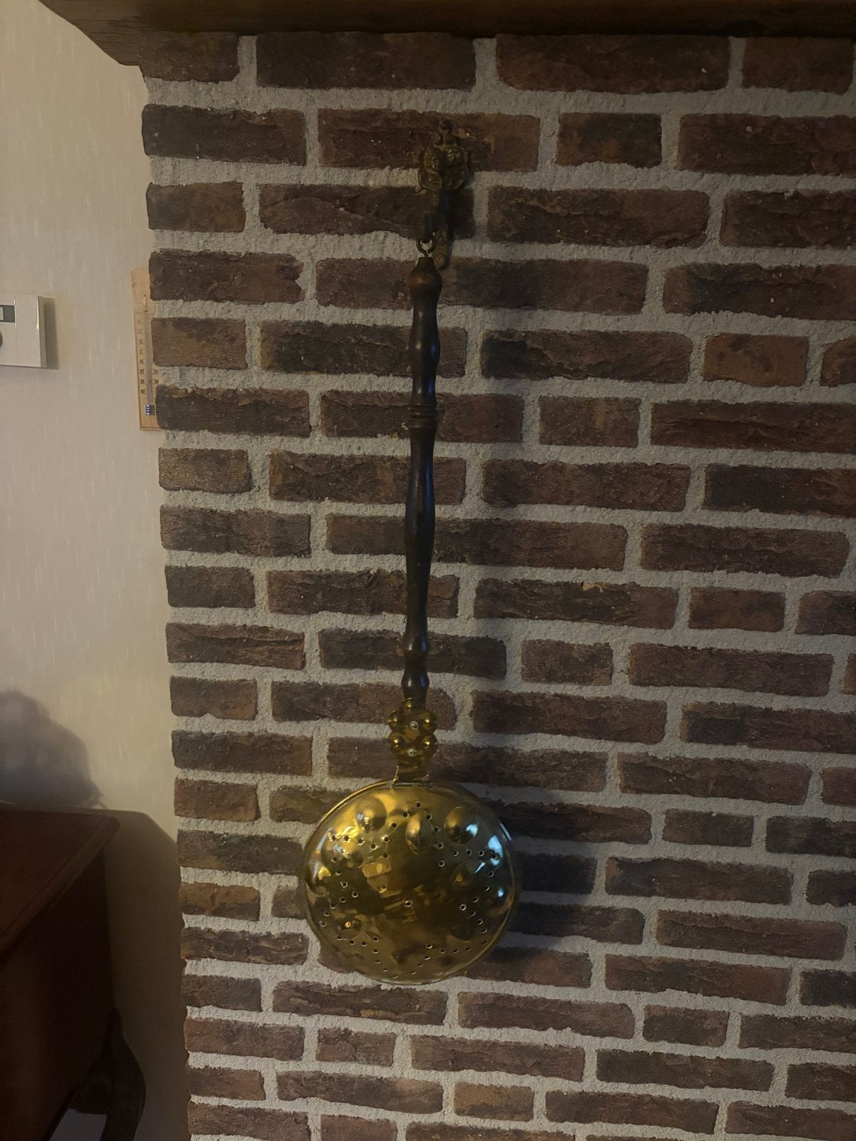 Antieke koperen beddenpan met houten steel, Antiek en Kunst, Ophalen, Koper