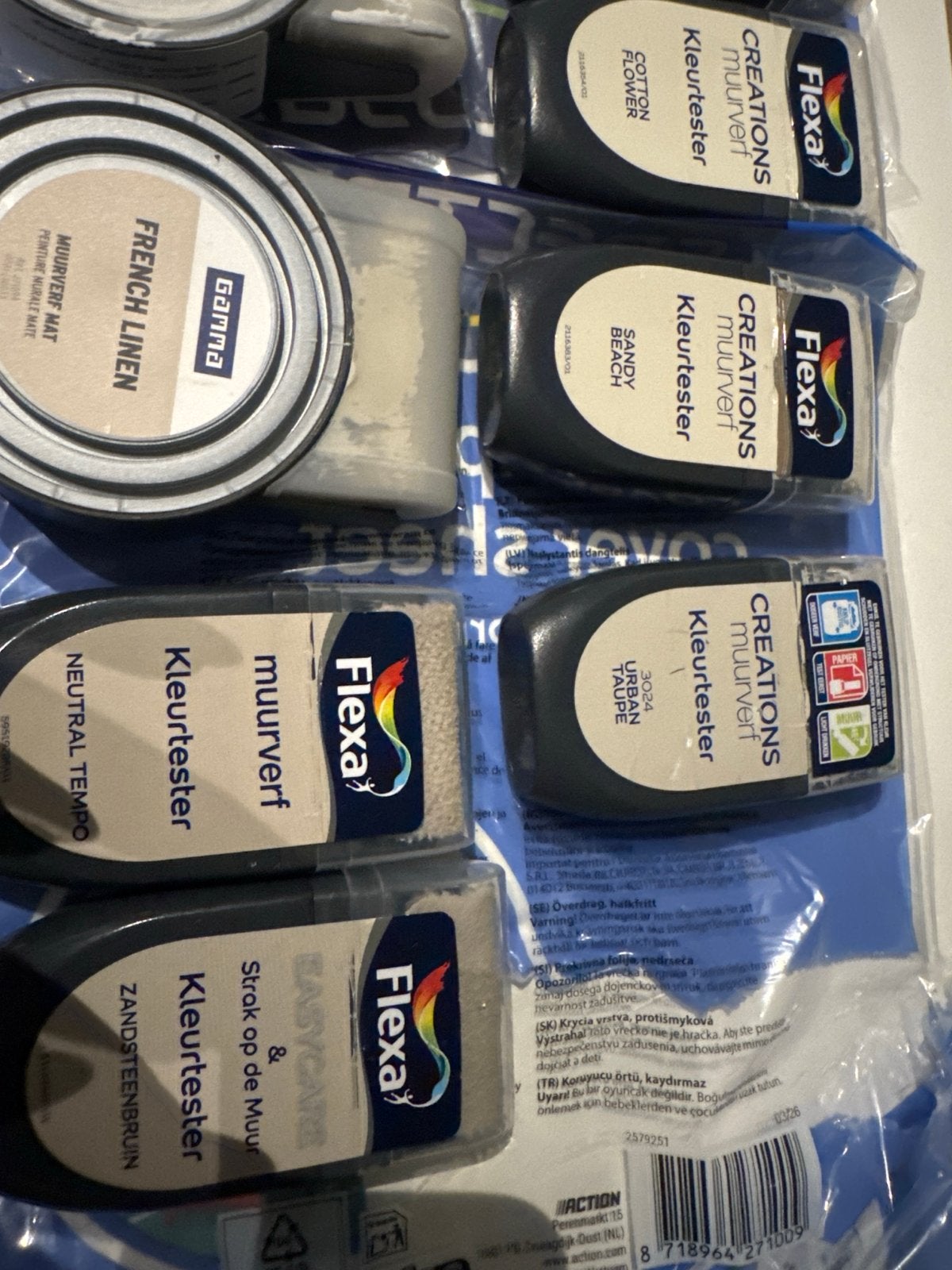 Diverse Kleurtesters Muurverf (Flexa, Gamma), Beige, Ophalen of Verzenden, Minder dan 5 liter, Verf