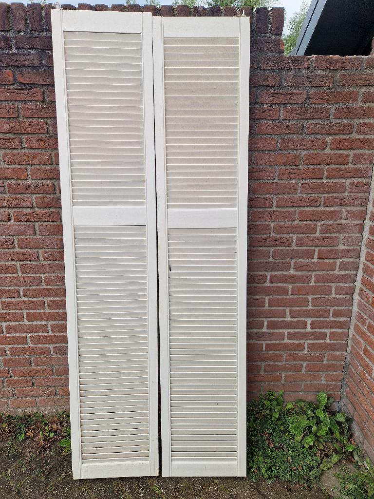 Louvre deuren hout 201.5 hoog 2 x 39.5 breed ook decoratie, Ophalen, Gebruikt, Minder dan 80 cm, Binnendeur