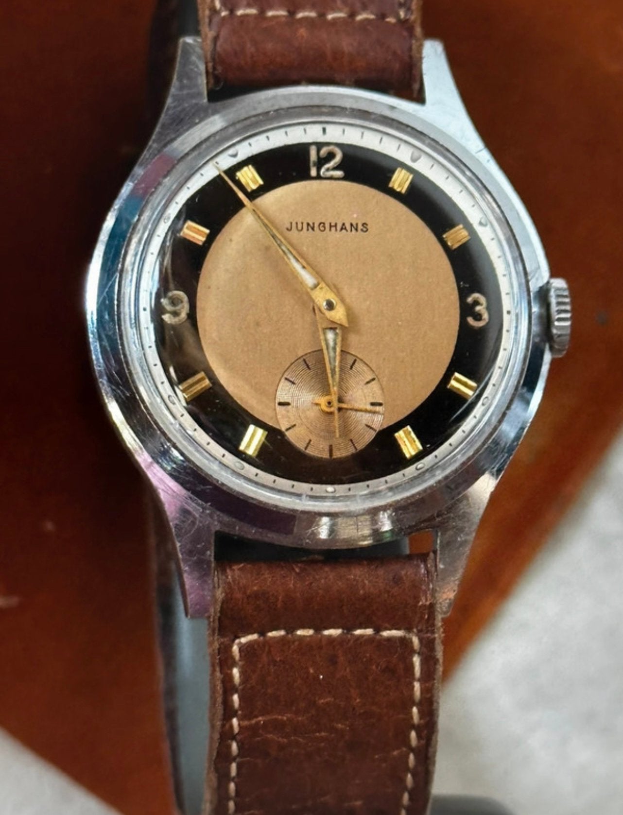 Prachtige vintage mechanische horloge van Junghans 1950, Overige merken, Staal, Met bandje, Polshorloge