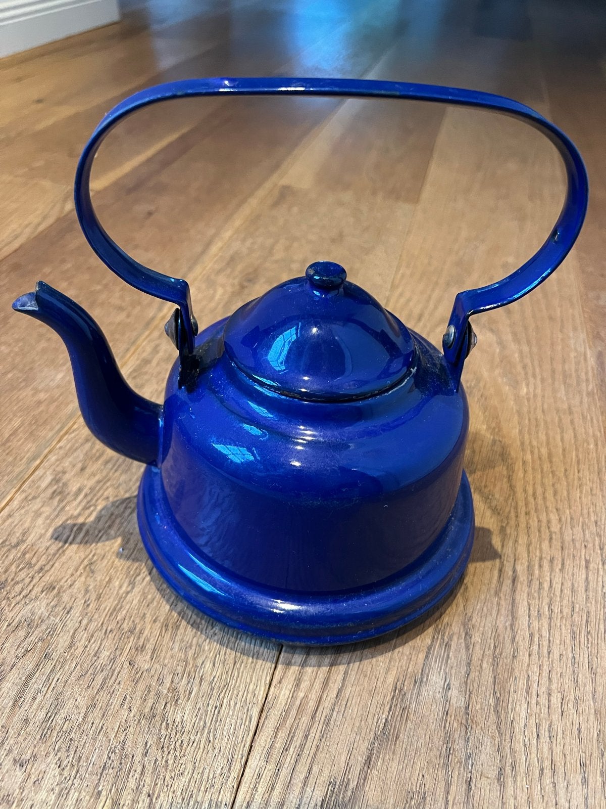 Vintage blauwe emaille fluitketel, Ophalen of Verzenden