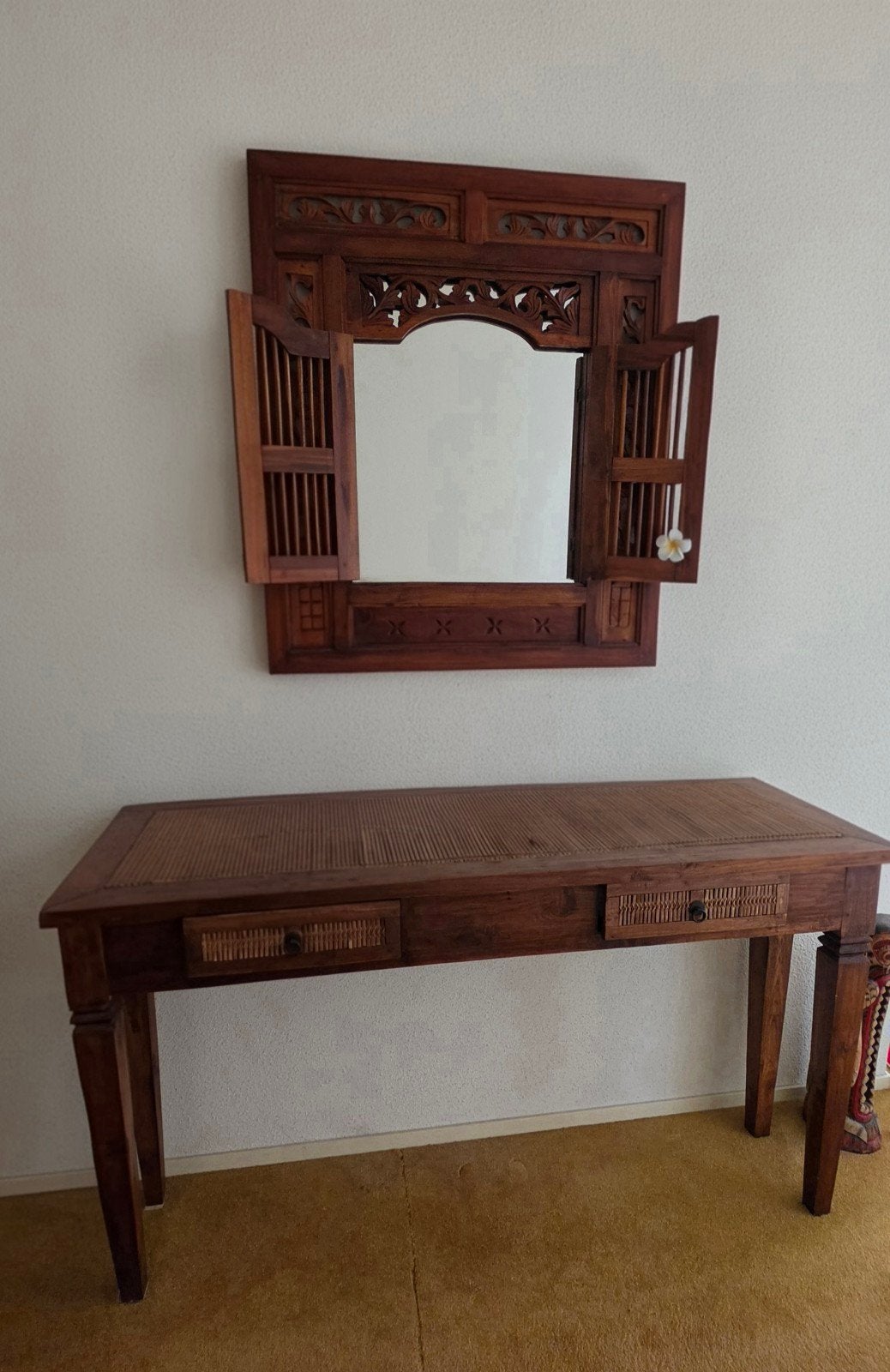 Decoratieve spiegel en console tafel set - Teak hout, Huis en Inrichting, Woonaccessoires | Spiegels, Ophalen