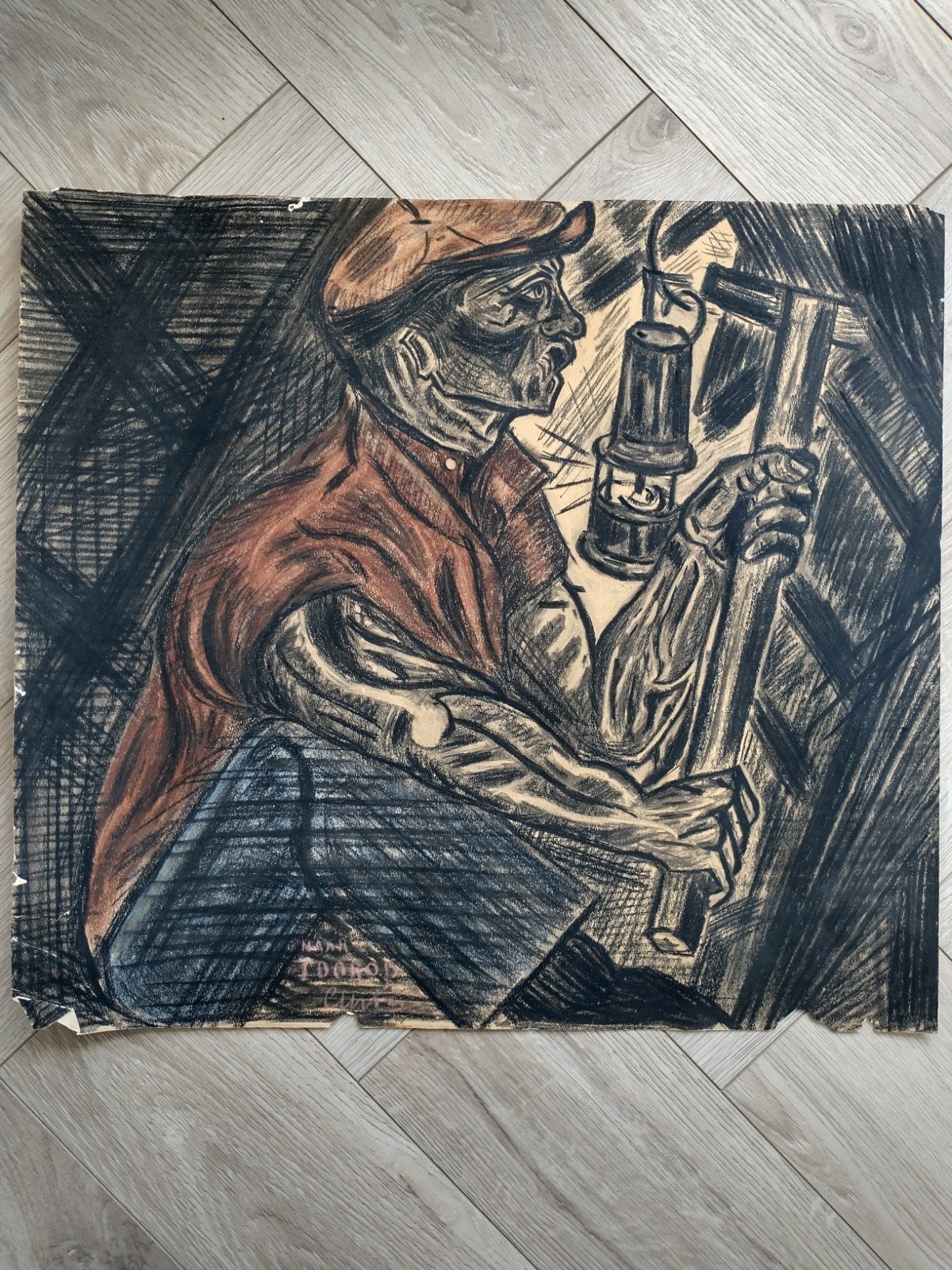 Tekening van Toorop uit 1931 - Mijnwerker, Antiek en Kunst, Ophalen of Verzenden, Tekening, Gemengde techniek, Origineel