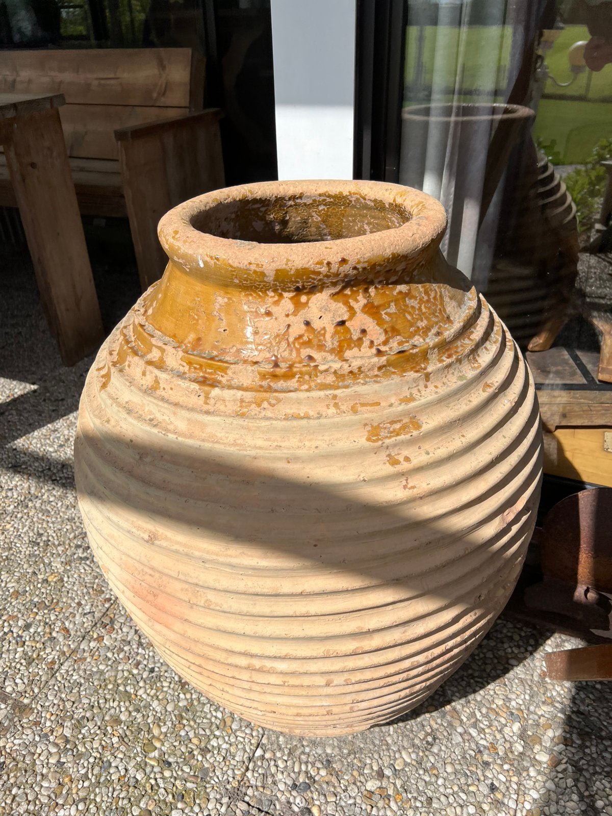 Grote Authentieke Antieke Griekse RINGPOT OLIJFKRUIK 82 cm, Ophalen, Gebruikt