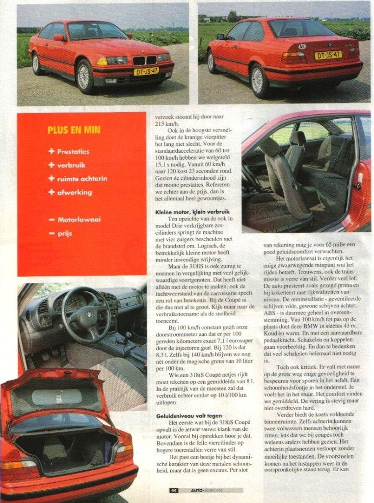 Autokampioen test BMW 318i S 1992, Ophalen of Verzenden, Gelezen, BMW