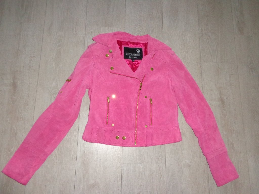 roze suede dames bikerjas van Goosecraft, maat S, Kleding | Dames, Jassen | Winter, Ophalen of Verzenden, Gedragen, Maat 36 (S)