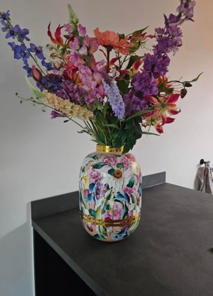 Handbeschilderde vaas, Huis en Inrichting, Woonaccessoires | Vazen, Ophalen of Verzenden, Overige kleuren, Glas, Minder dan 50 cm