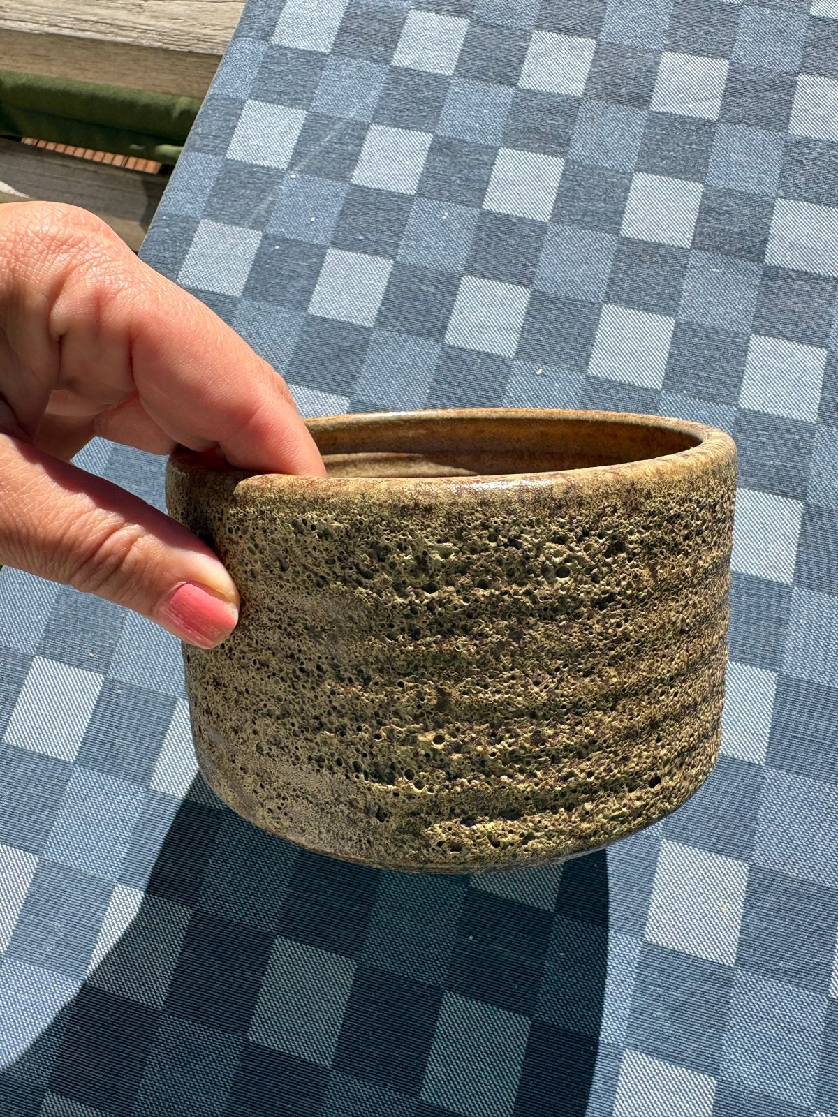 Vintage Bloempot Lavaglazuur - Bruin Groen Jaren 60/70, Ophalen of Verzenden