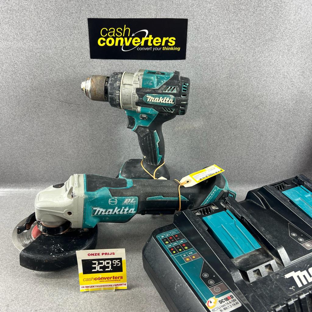 Makita slijptol + accu schroeftol | lader + accu | 404618, Ophalen of Verzenden, Gebruikt