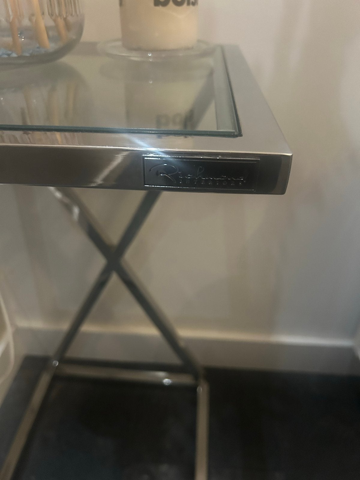 Richmond Interiors bijzettafel glas/metaal, Huis en Inrichting, Tafels | Bijzettafels, Ophalen, Minder dan 55 cm, Vierkant, 60 cm of meer