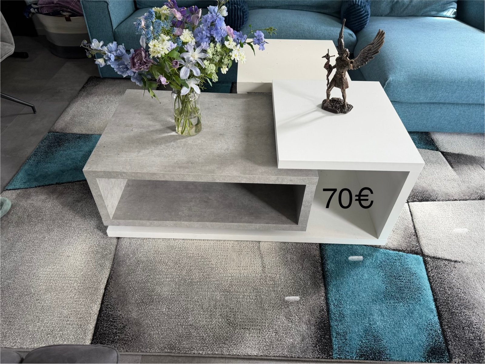 Moderne salontafel met opbergruimte - Grijs en wit, Ophalen, Overige materialen, Gebruikt, 100 tot 150 cm