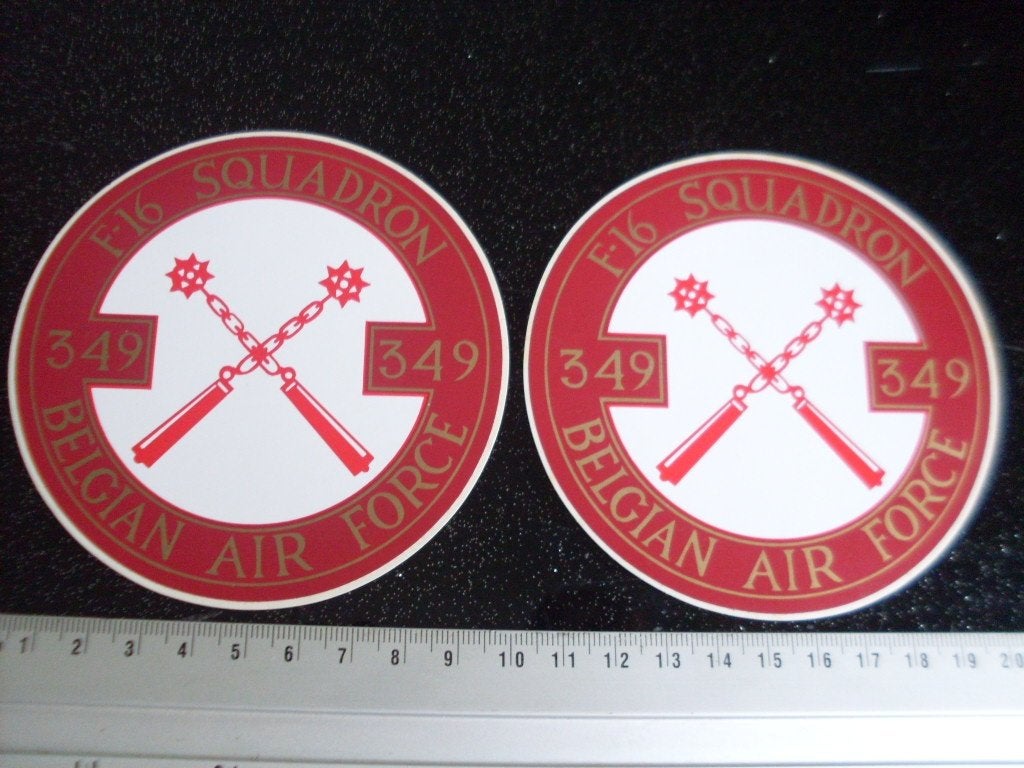 2x sticker F-16 squadron 349 belgian air force logo embleem, Verzenden, Zo goed als nieuw, Bedrijf of Vereniging