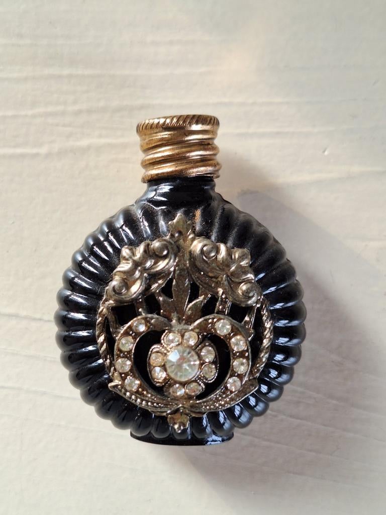 Navulbaar parfumflesje van zwart keramiek met strass, Ophalen of Verzenden, Zo goed als nieuw, Miniatuur