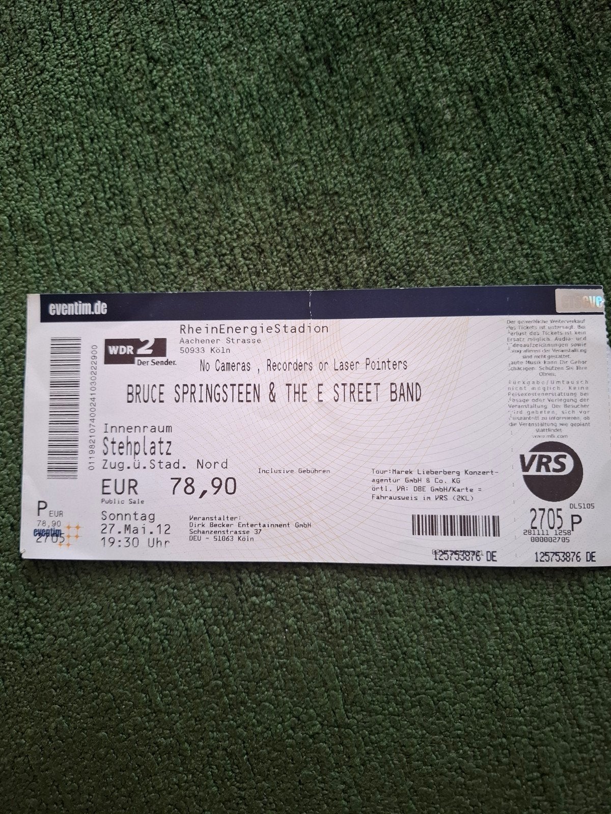 Originele entreekaart Bruce Springsteen 2012, Ophalen of Verzenden, Zo goed als nieuw, Foto of Kaart